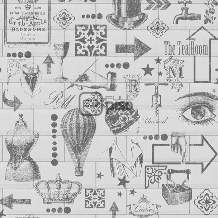 219920 Blanco, Gris - Papel Tapiz Riviera Maison BN - Imagen 1