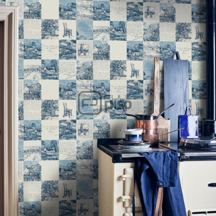 220031 Blanco, Azul - Papel Tapiz Van Gogh BN - Imagen 2