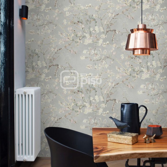 220060 Gris, Plata, Verde - Papel Tapiz Van Gogh BN - Imagen 2